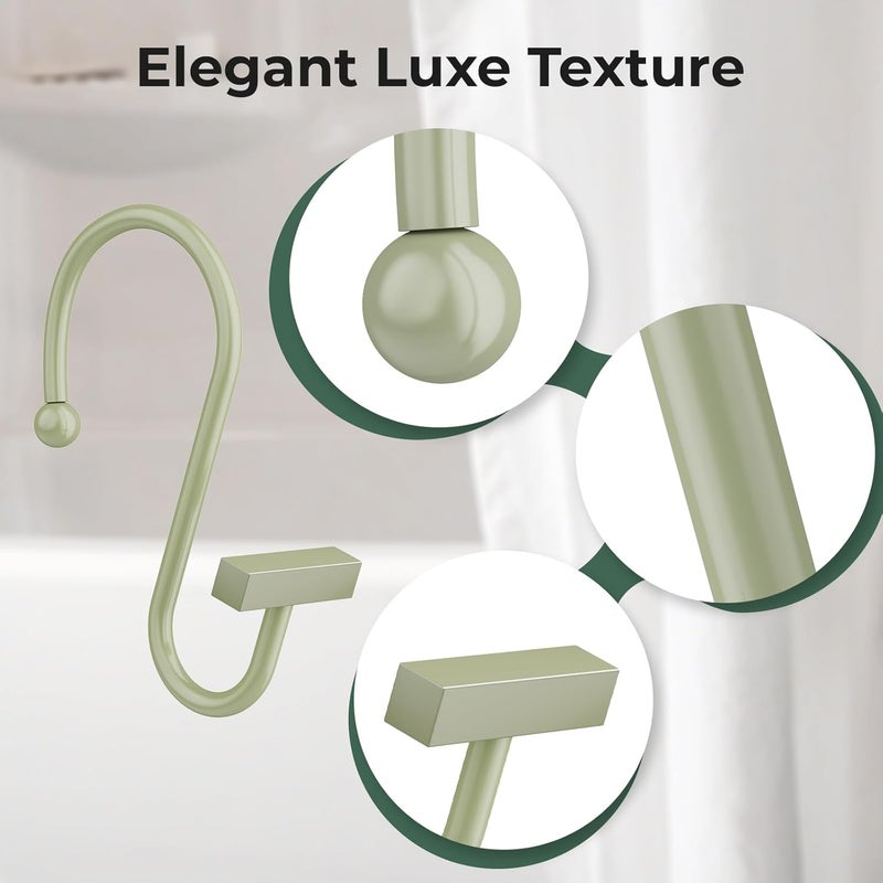 Bathway Sage Green Shower Curtain Hooks, Shower Curtain Rings Rust Proof, 12PCS Shower Hooks for Shower Curtain, T-Bar Design Convenient Elegant Shower Curtain Hangers for Bathroom Kitchen Wardrobe - Image 3